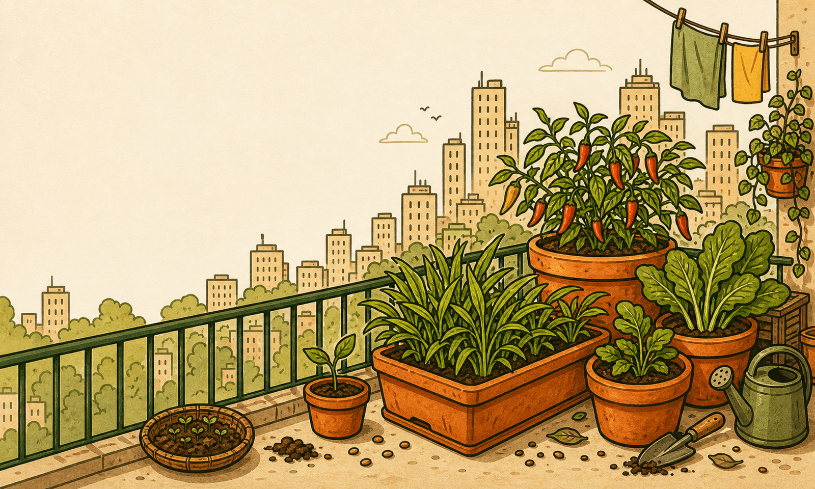 Kebun balkon kota — ilustrasi